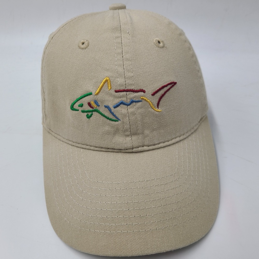 Greg Norman Hat Strapback (Fits Small) Beige Golf Shark Logo Casual Cottonβ Dad